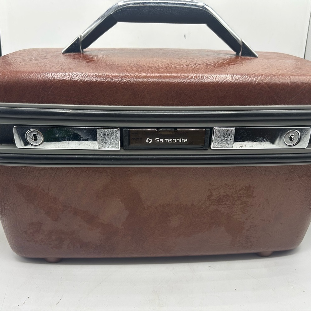 Samsonite Silhouette Chestnut Carry-On Case Train Travel Makeup Leather Vintage